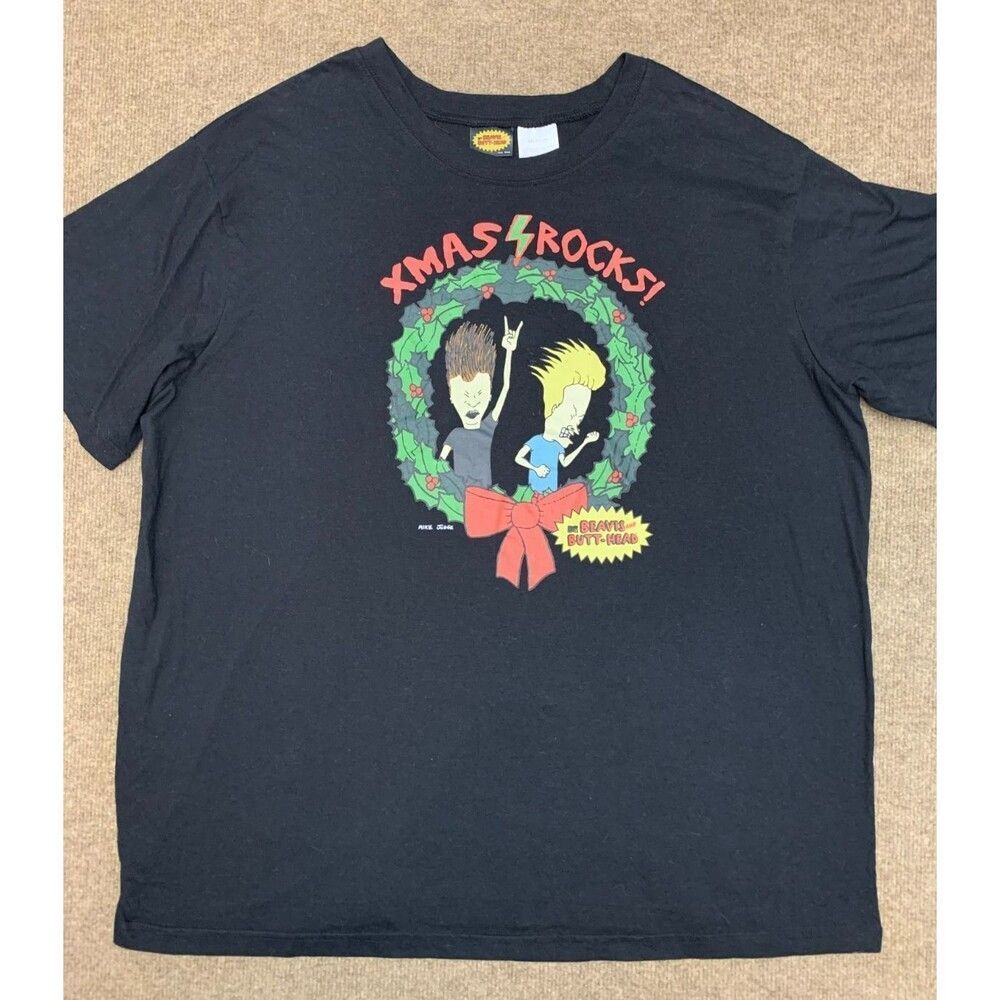 Beavis & Butthead Shirt Mens 2XL Christmas Rocks Holiday Graphic Short-Sleeve